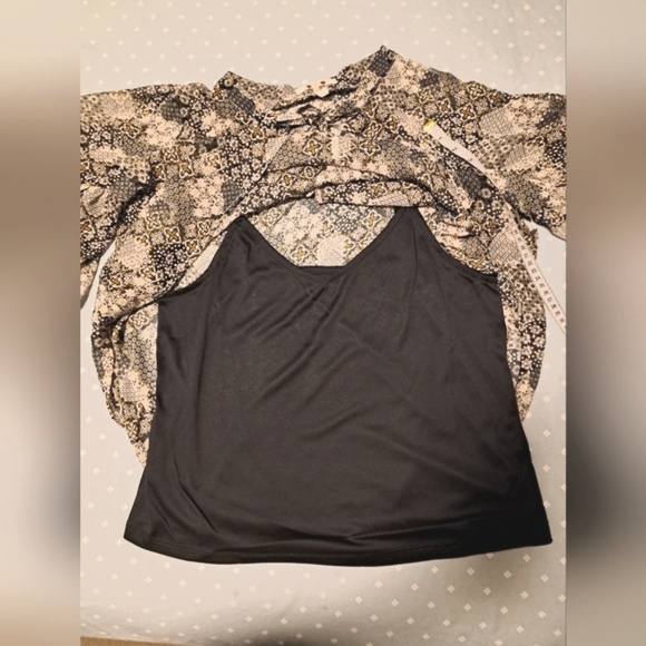 SHEER BLOUSE three dot PEASANT LINED TOP brand new - Picture 4 of 5